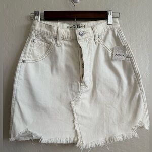 NWT We The Free Off-White Denim Mini Skirt Button Fly Size 25